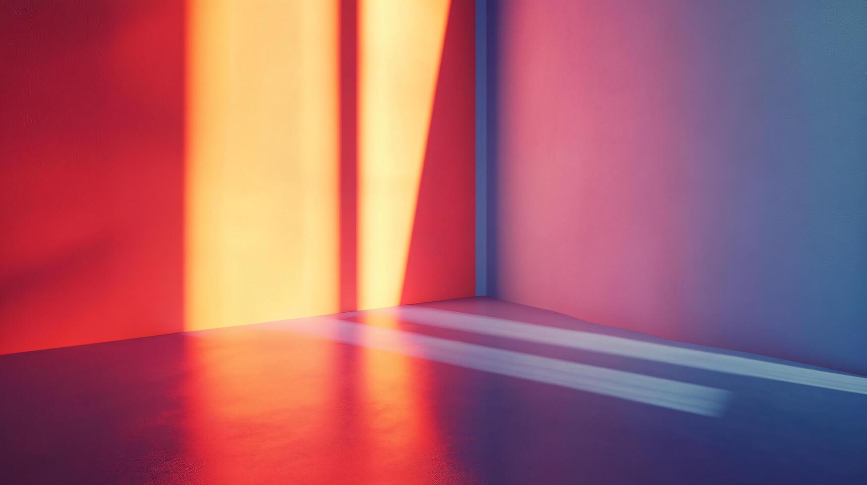 Room with a red wall and blue walls. The blue wall is on the right side of the room photo