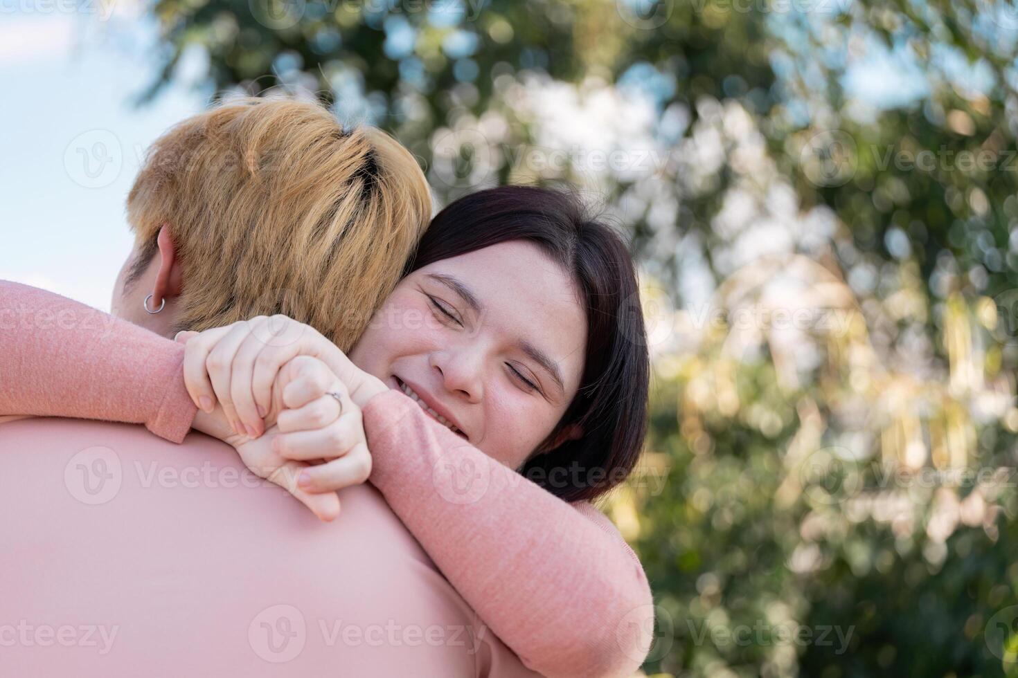 Couple embracing on valentine day in nature emotional connection outdoor setting warm vibes photo