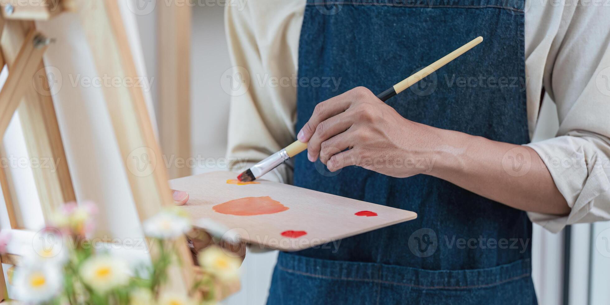 Artistic creation process studio painting techniques indoor close up creative expression photo