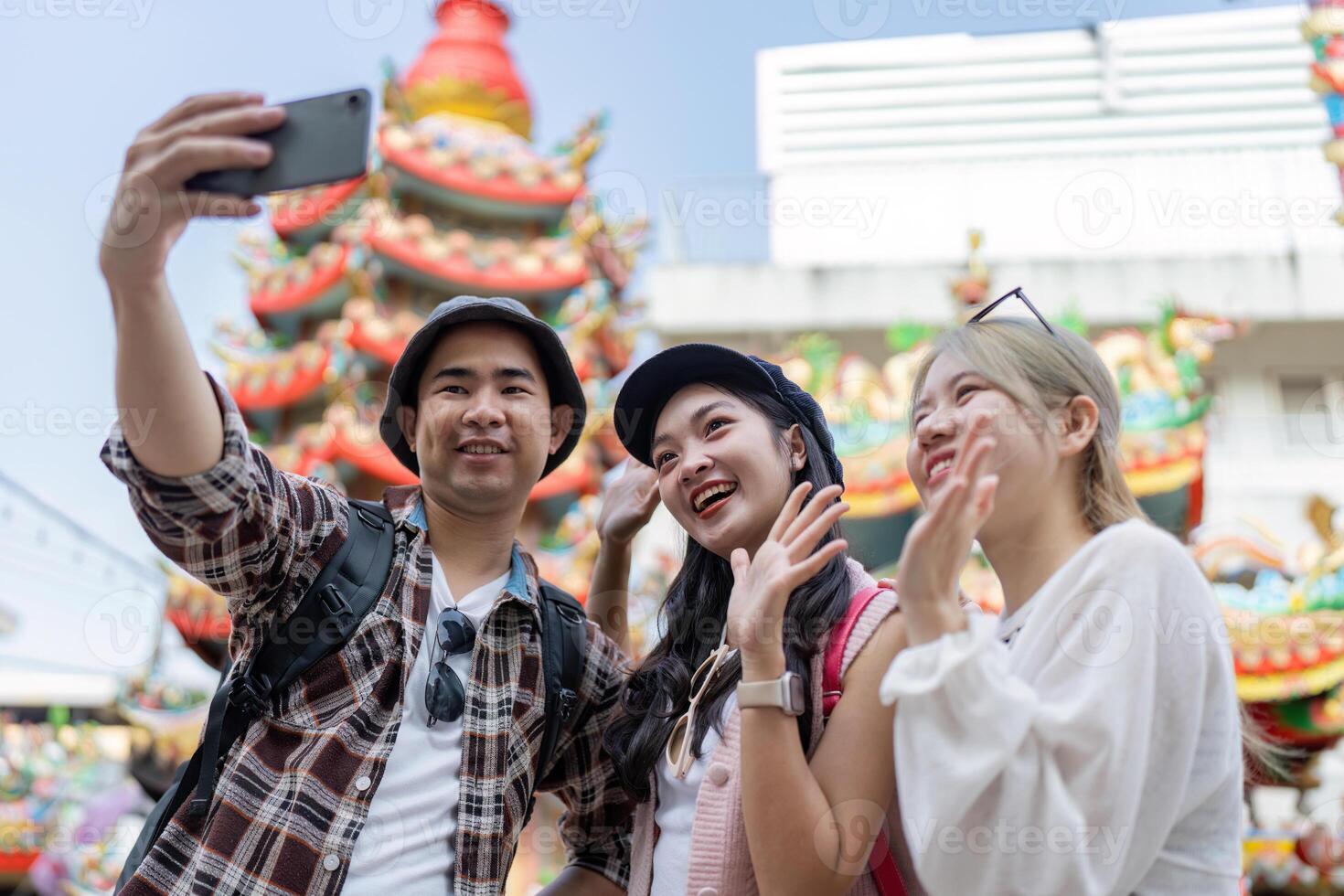 Travel adventure with friends in vibrant cultural festival outdoor celebration joyful atmosphere captured moments photo