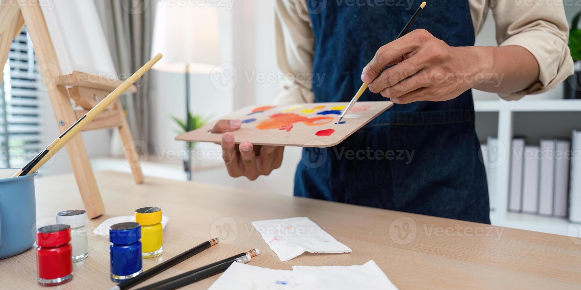 Creative painting session artist studio artwork creation indoor space close up view artistic expression for relaxation photo