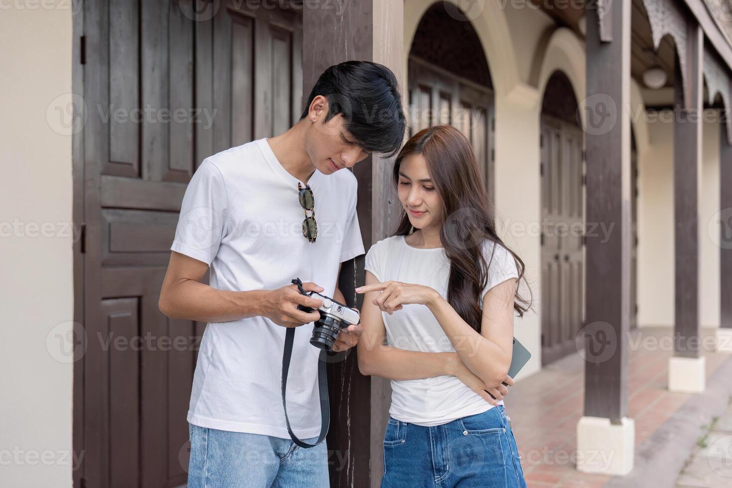 Travel moments a couple their journey together in a picturesque location captured in a cozy environment photo