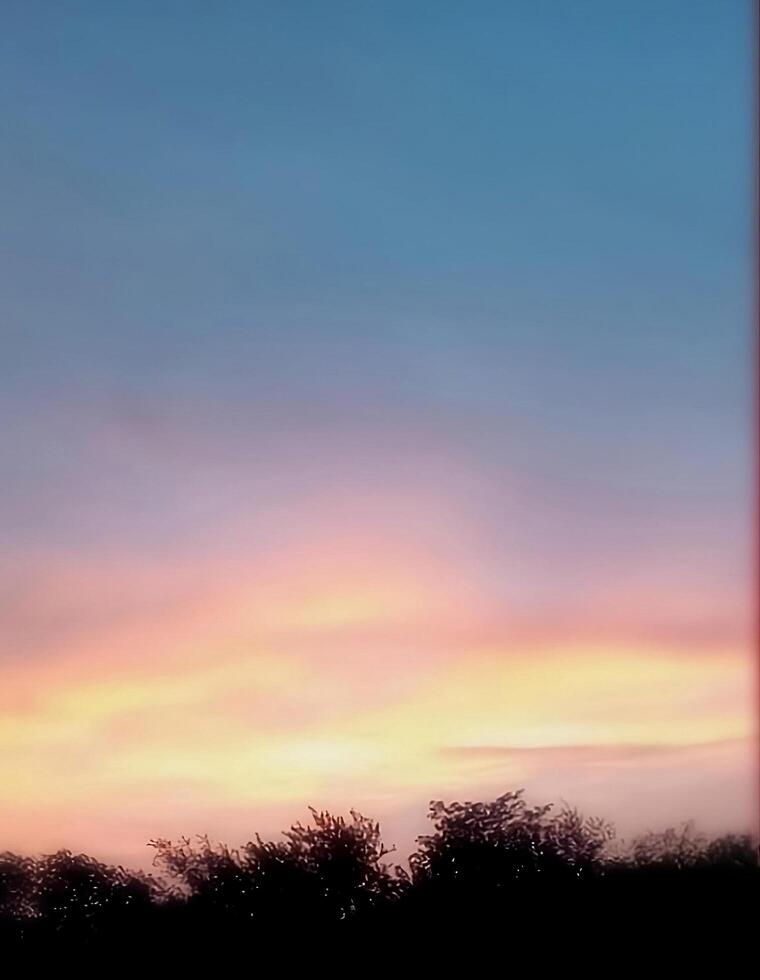 A sunset over a field with trees and sky photo