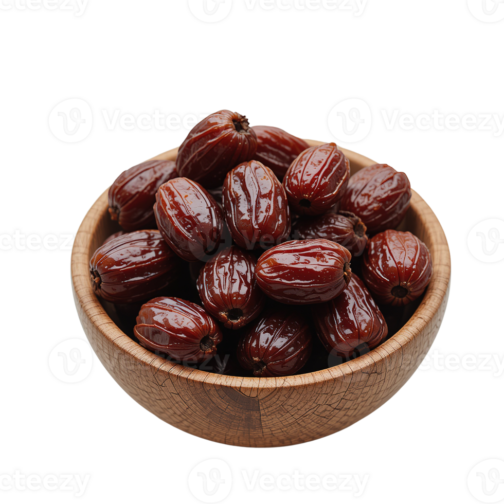 Sweet Jujube Dates in Wooden Bowl png