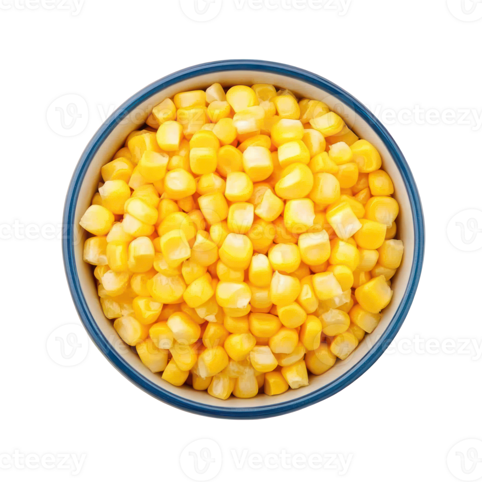 Sweet Corn Kernels in Bowl Top View Food Photography png