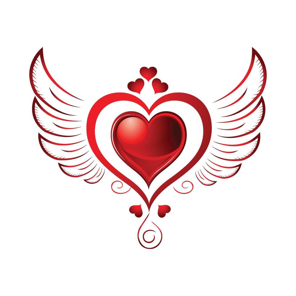 flying red heart design vector