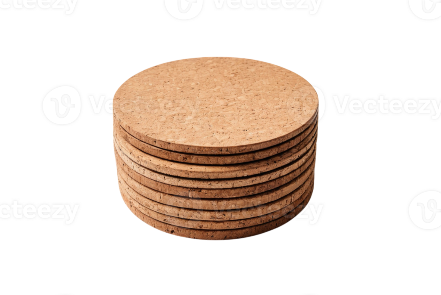 Stack of brown cork coasters on table png