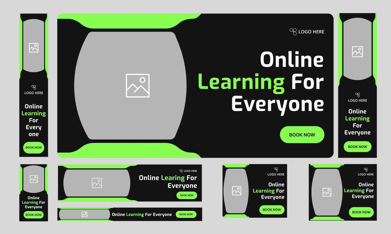 Best online learning web set banner design for social media post, education system web bundle banner design, fully customizable eps 10 file format vector