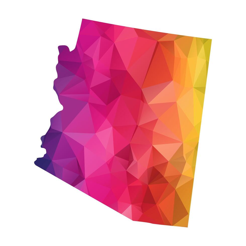 Abstract Polygon Map - illustration Low Poly Color Rainbow Arizona map of isolated. Illustration eps10. vector