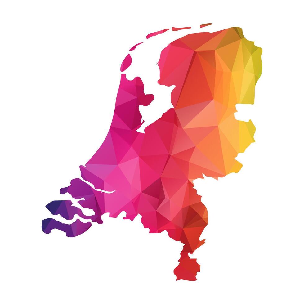 Abstract Polygon Map - illustration Low Poly Color Rainbow Netherlands map of isolated. Illustration eps10. vector