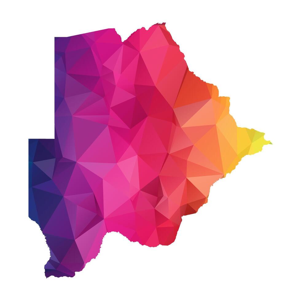 Abstract Polygon Map - illustration Low Poly Color Rainbow Botswana map of isolated. Illustration eps10. vector