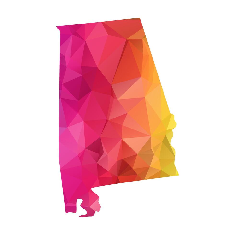 Abstract Polygon Map - illustration Low Poly Color Rainbow Alabama map of isolated. Illustration eps10. vector