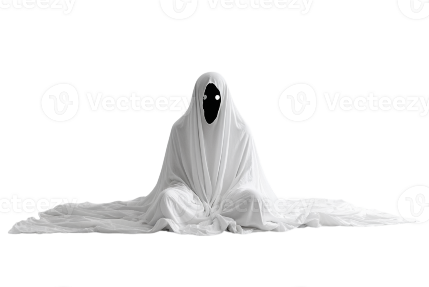 A ghostly figure draped in a white sheet with large black eye holes moves silently png