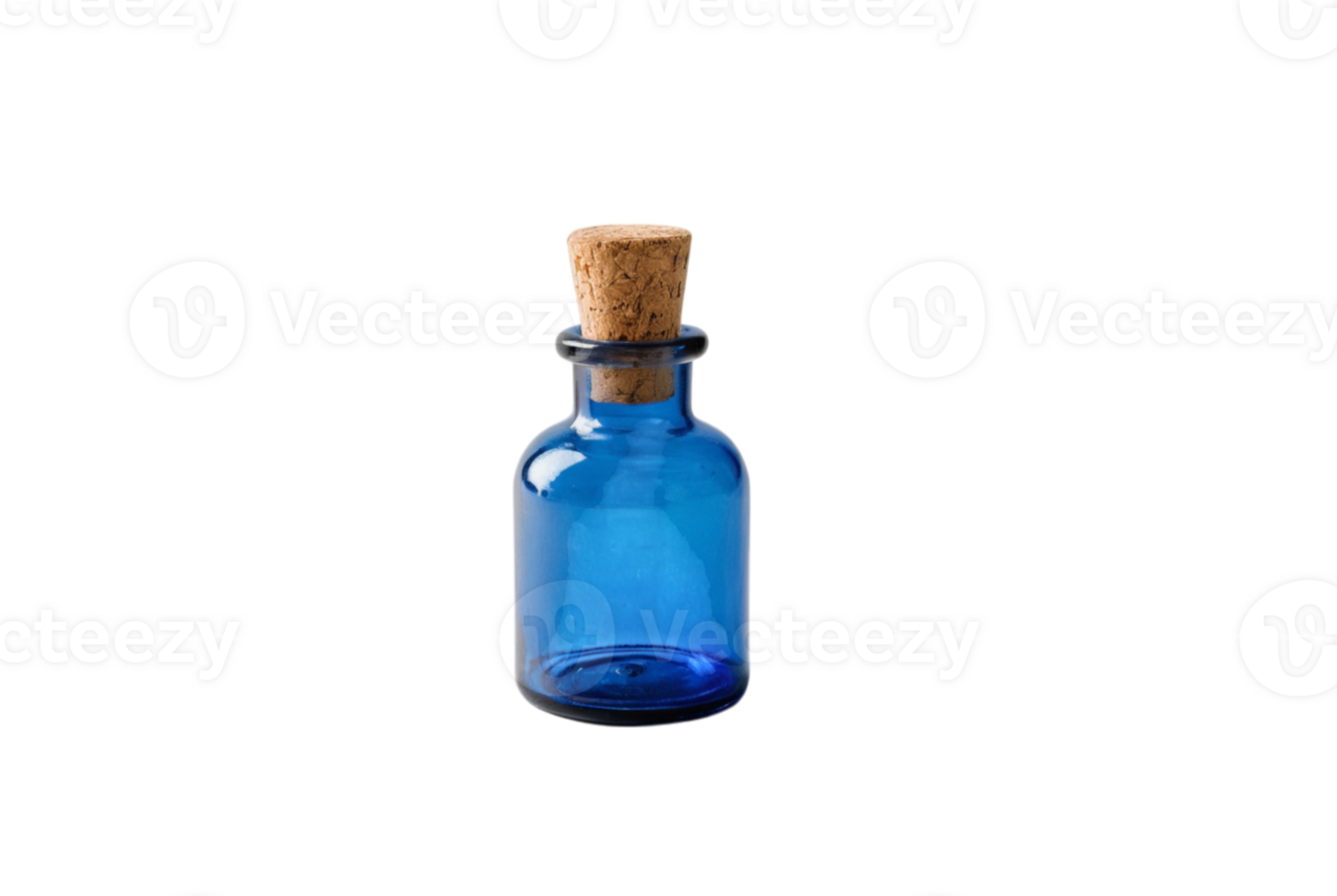 A small blue glass bottle with a cork stopper png