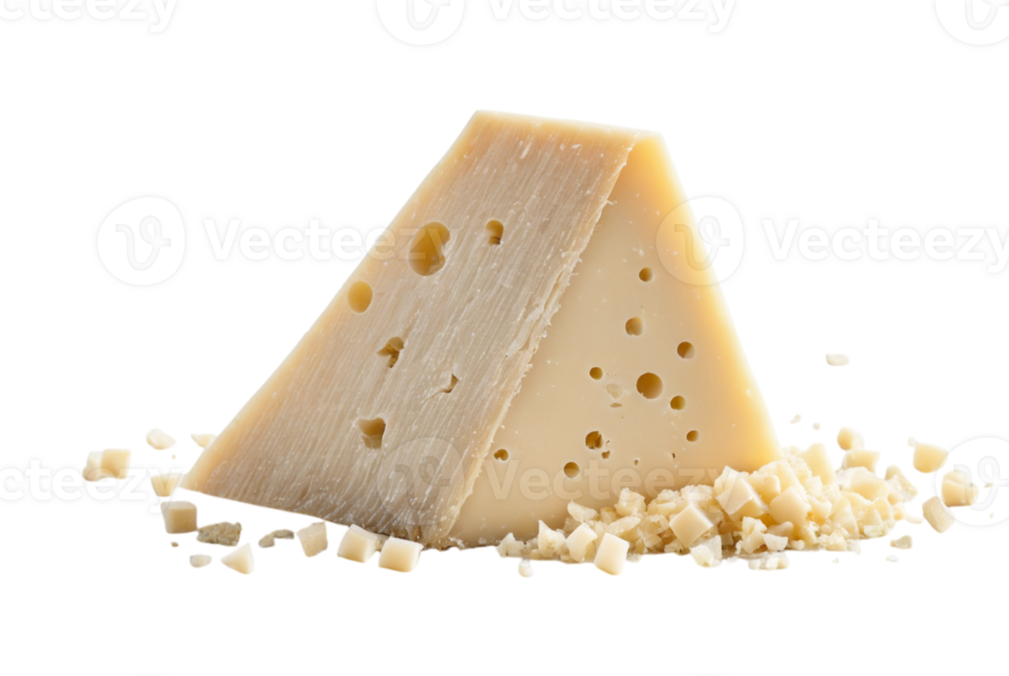 A wedge of parmesan cheese with crumbled pieces for salad topping png