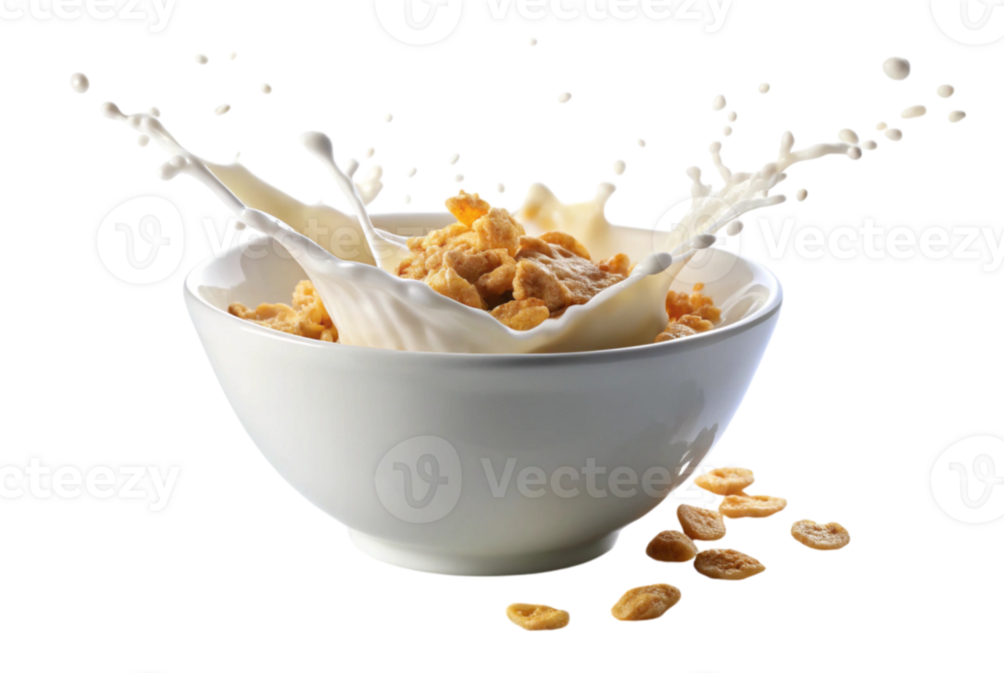 A splash of milk and crispy cereal delights breakfast png