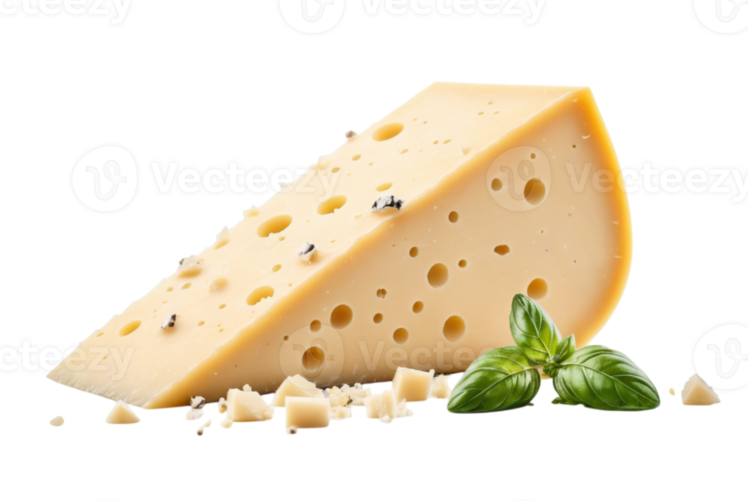 A wedge of parmesan cheese with crumbled pieces on pizza crust png