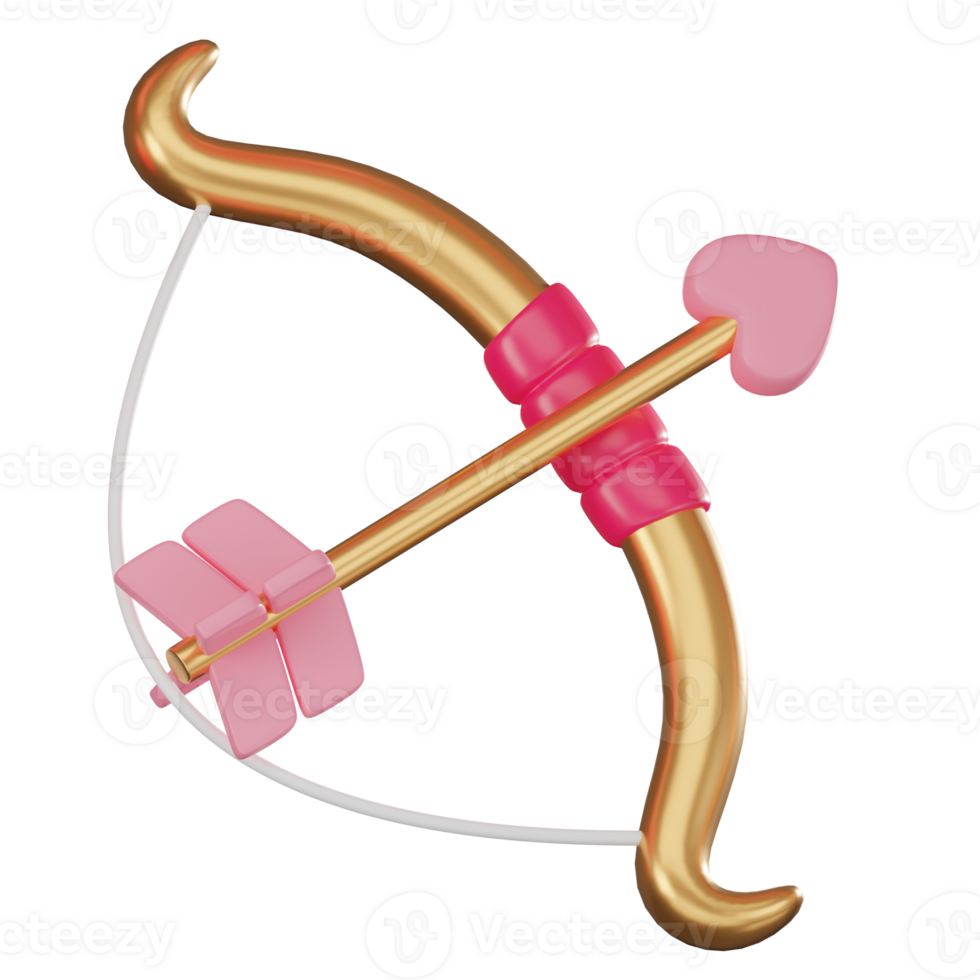 3D Render, Cupid's bow, arrow, and heart for valentine's day. Icon Illustration png