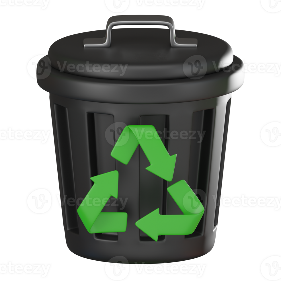 3D render, Recycling Symbol on Trash, Icon Illustration png
