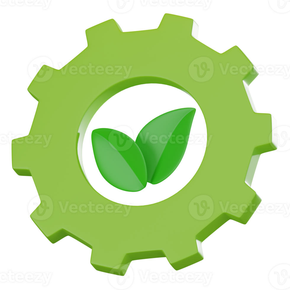3D render, Green Innovation, Eco Management Icon with Gear and Leaf , Icon Illustration png