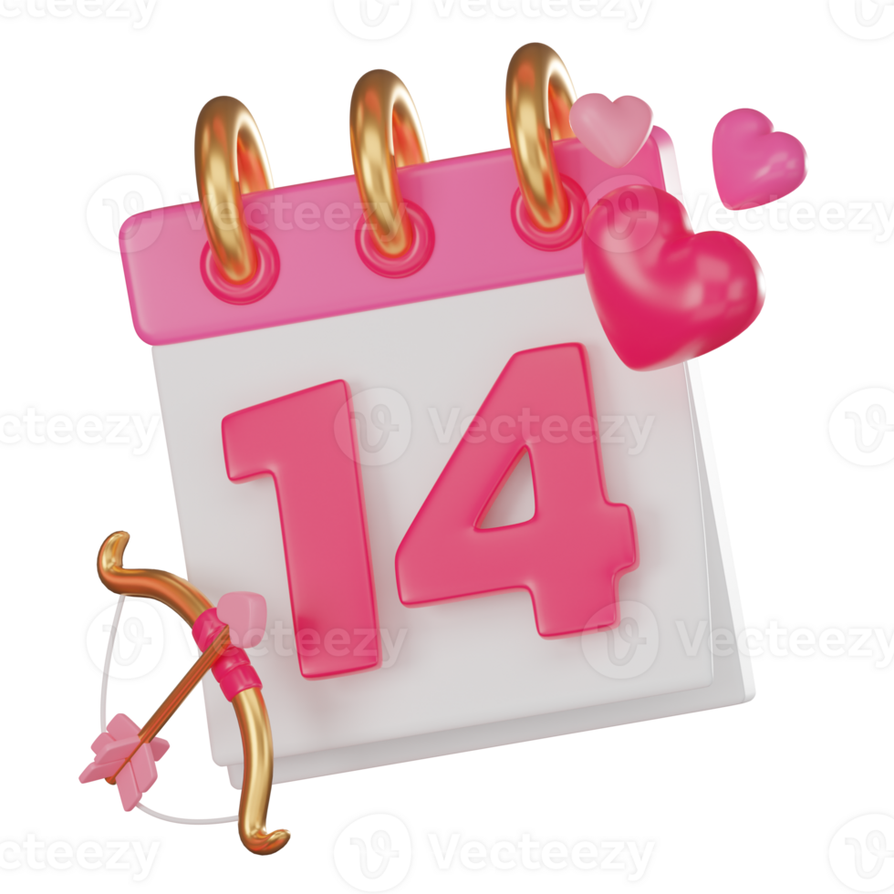 3D render, Valentine's Day Calendar for Romantic Planning. 3D render. Icon Illustration png