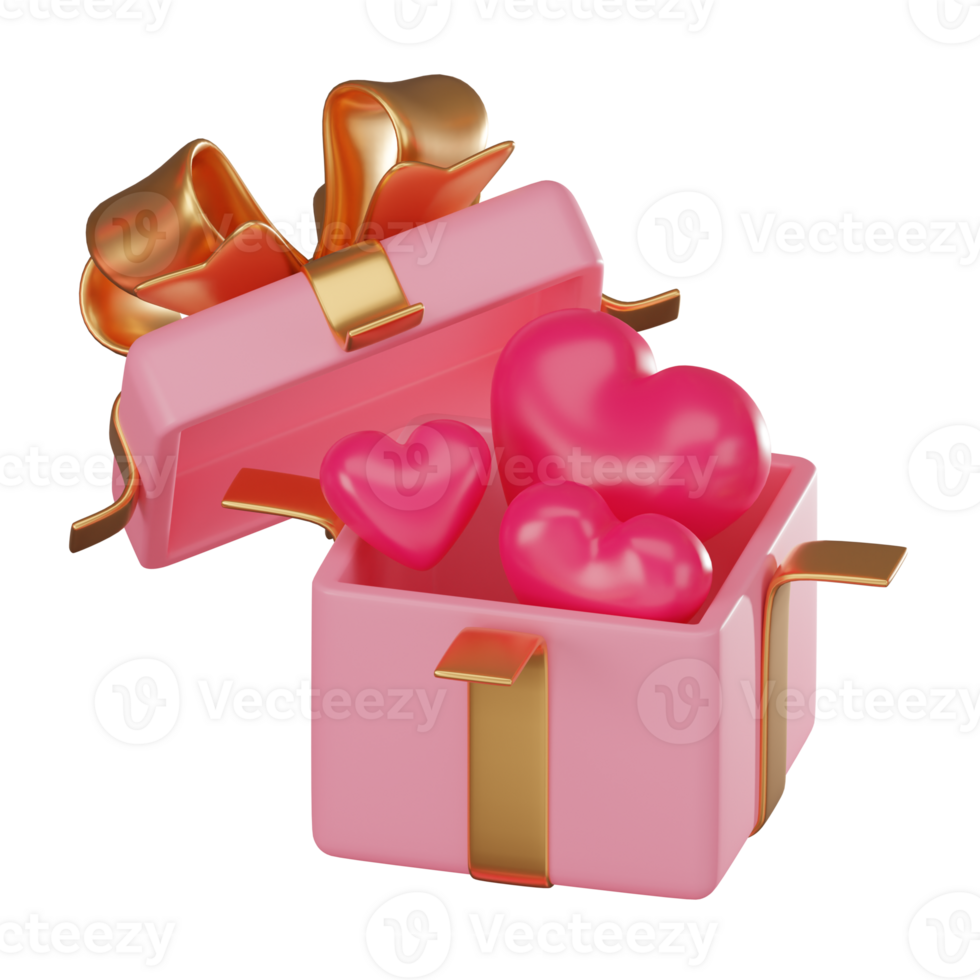 3D render, Heartfelt Surprise, Valentine's Day Gift Box with Hearts. 3D render. Icon Illustration png