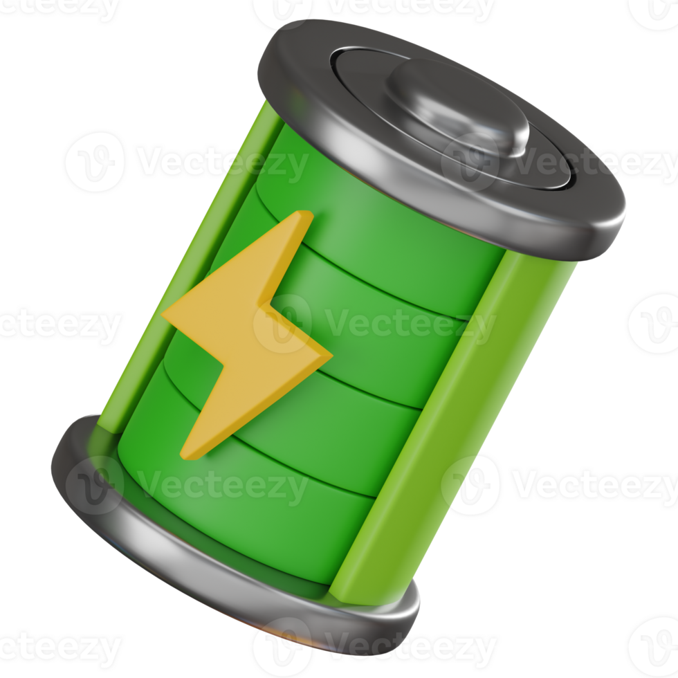 3D render, Green Energy Battery, Icon Illustration png