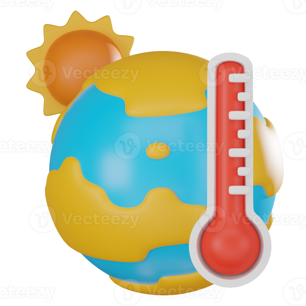 3D render, Earth Globe and Hot Thermometer Symbolizing Climate Change, Icon Illustration png