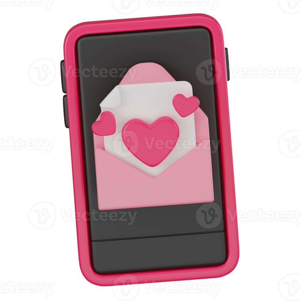 3D render, Love in Digital, of Mail Envelope and Heart Icon for Valentine's Message. Icon Illustration png