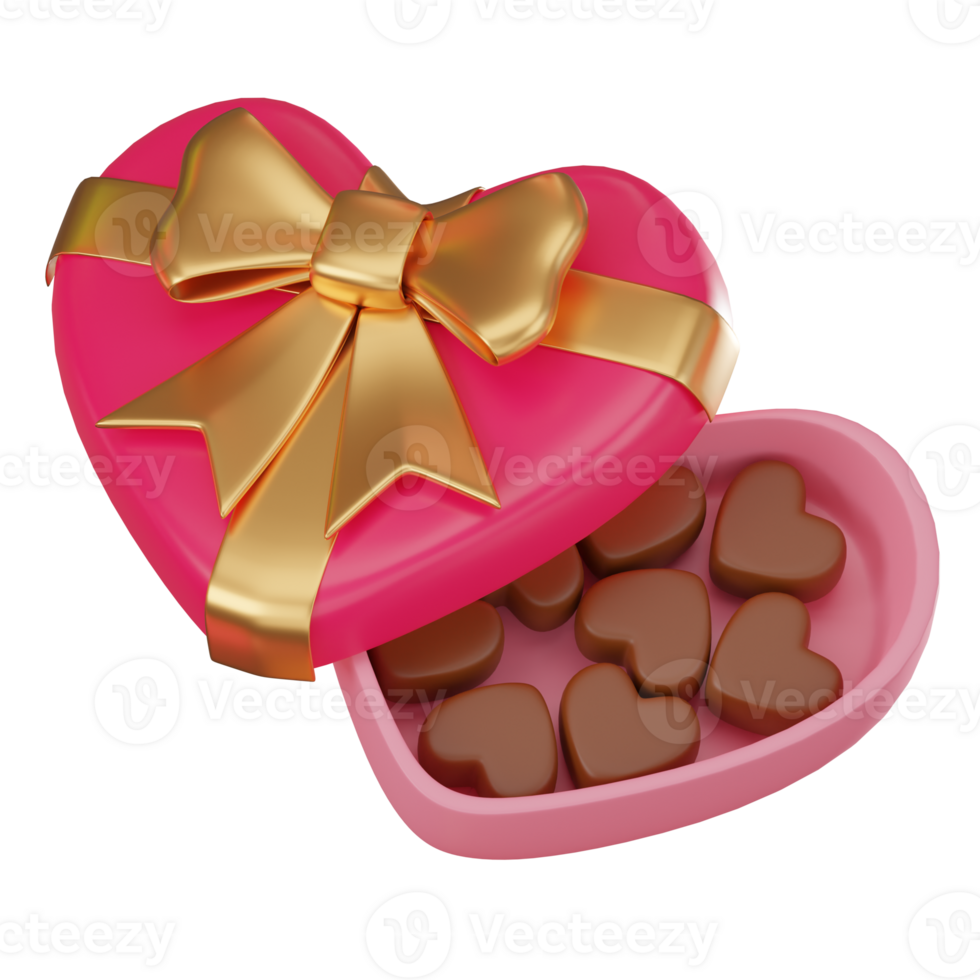 3D render, Heart shaped box of Chocolates for Love and Celebration Valentine. Icon Illustration png