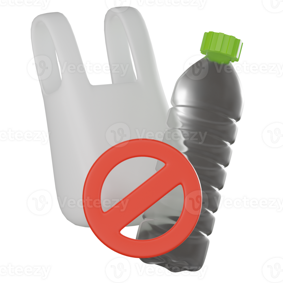 3D render, No Plastic Bottle and Bag for Eco-Friendly and Sustainable Design, Icon Illustration png