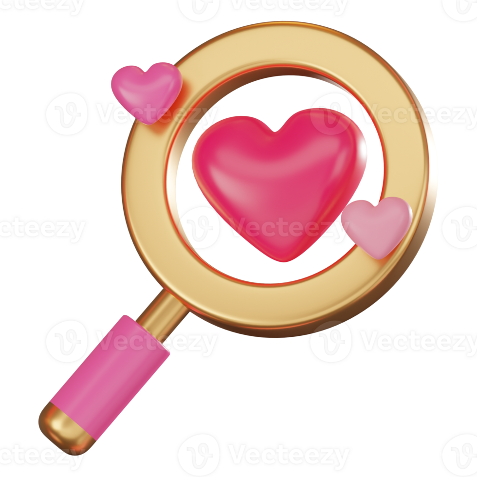 3d rendere, San Valentino giorno ricerca amore per romanza. icona illustrazione png