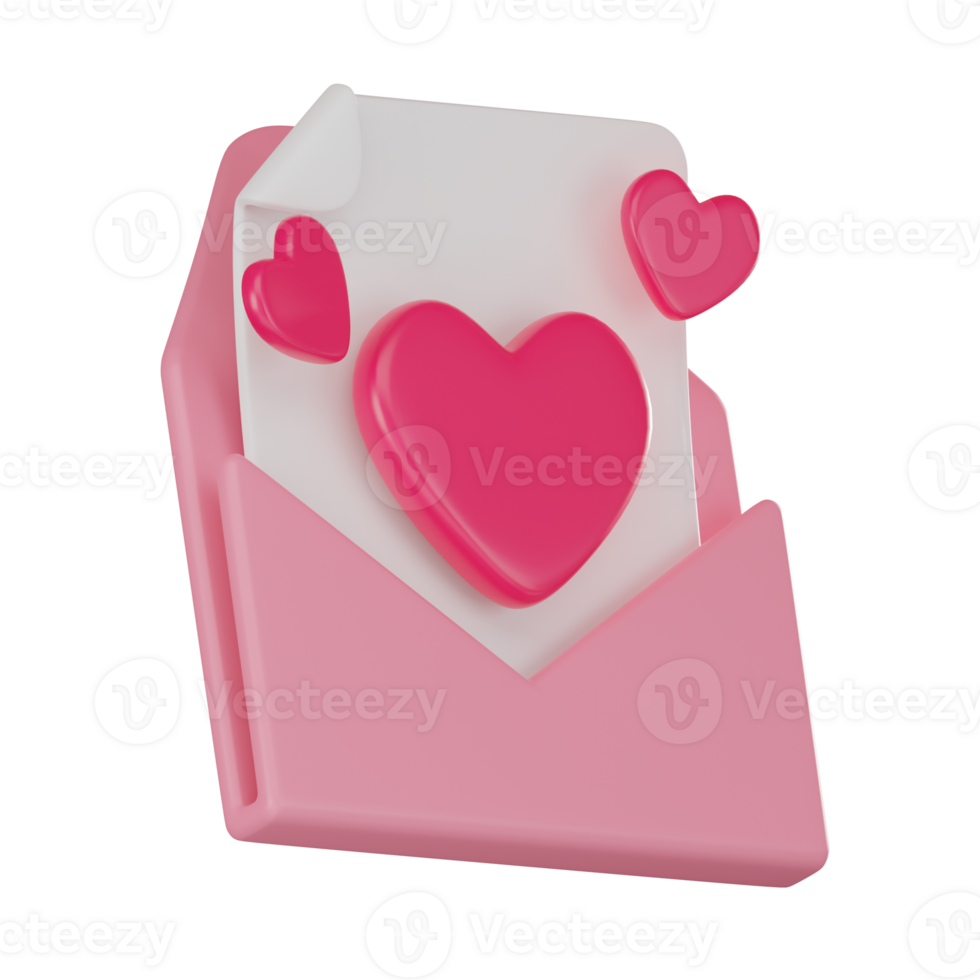 3D render, Love in Digital, of Mail Envelope and Heart Icon for Valentine's Message. Icon Illustration png