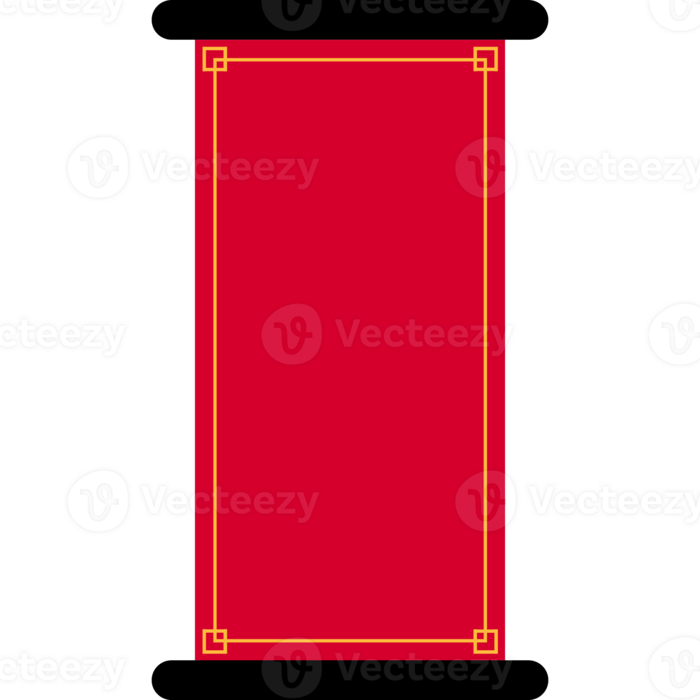 Chinese red paper scroll. Empty Chinese paper roll. Chinese ornate png