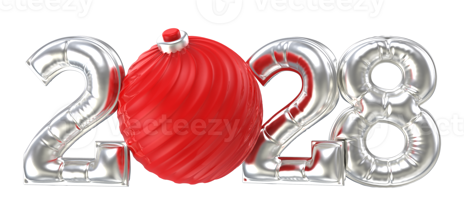 Happy New Year Number 2028 Silver With Ball Red 3D Redner png