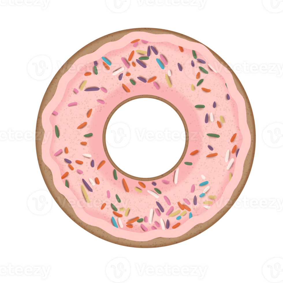 Strawberry donuts with colorful sprinkle topping png