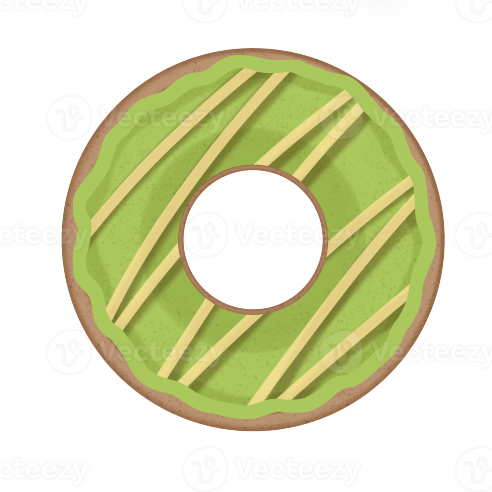 A donut with green icing and a pink circle png