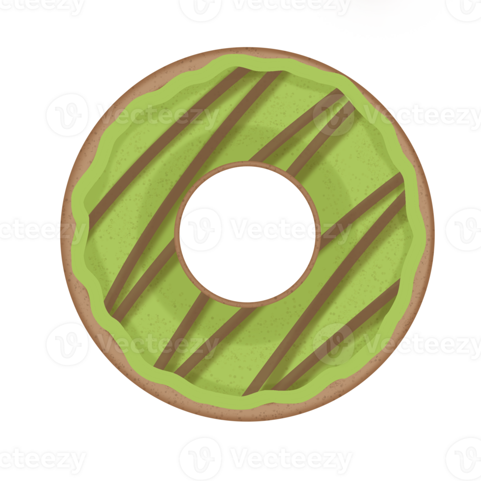 A donut with green icing and a pink circle png