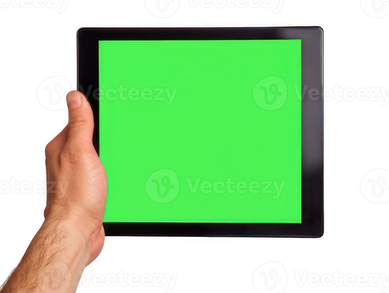 Hand Holding Tablet with Green Screen png