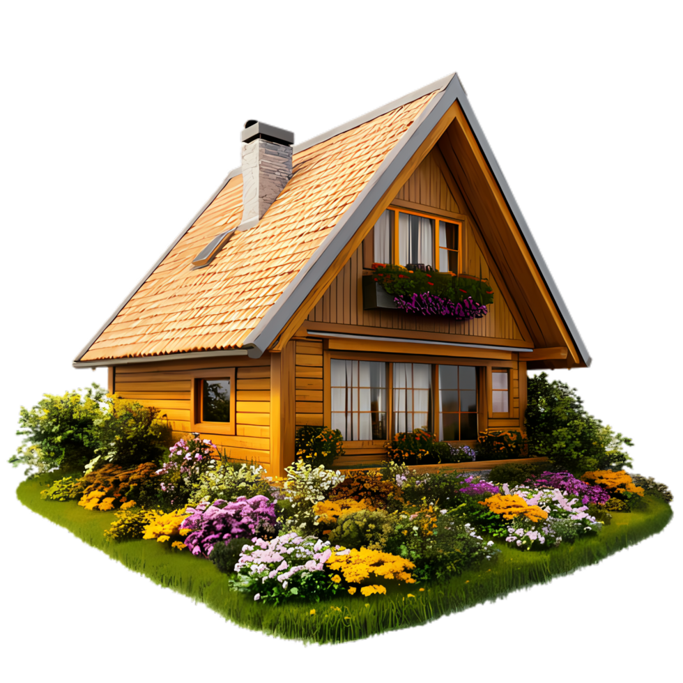 House with flowers and plants on a transparent background png