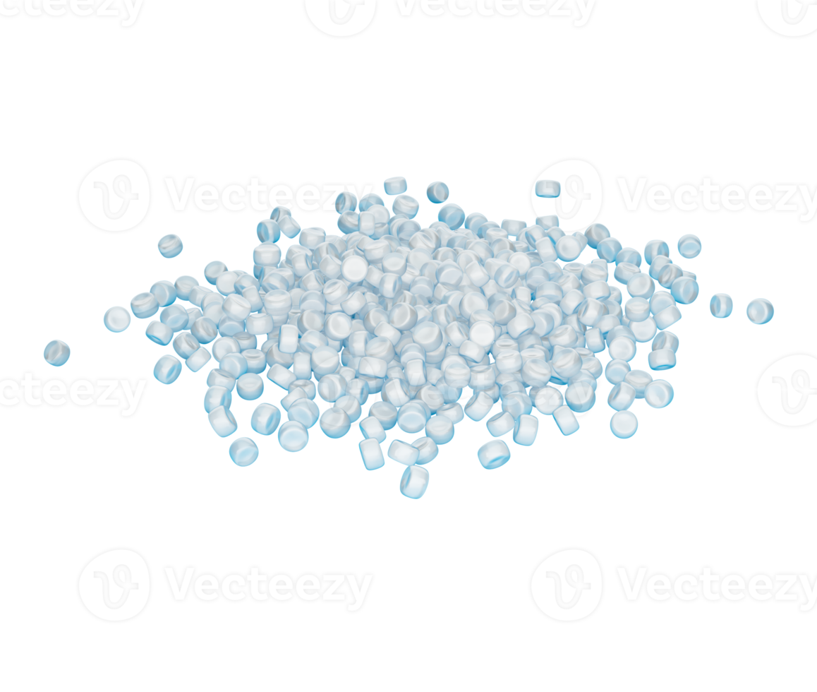 Collection Of White PVC Plastic Polymer Pellets Or Beads Isolated On Blue 3d Illustration png