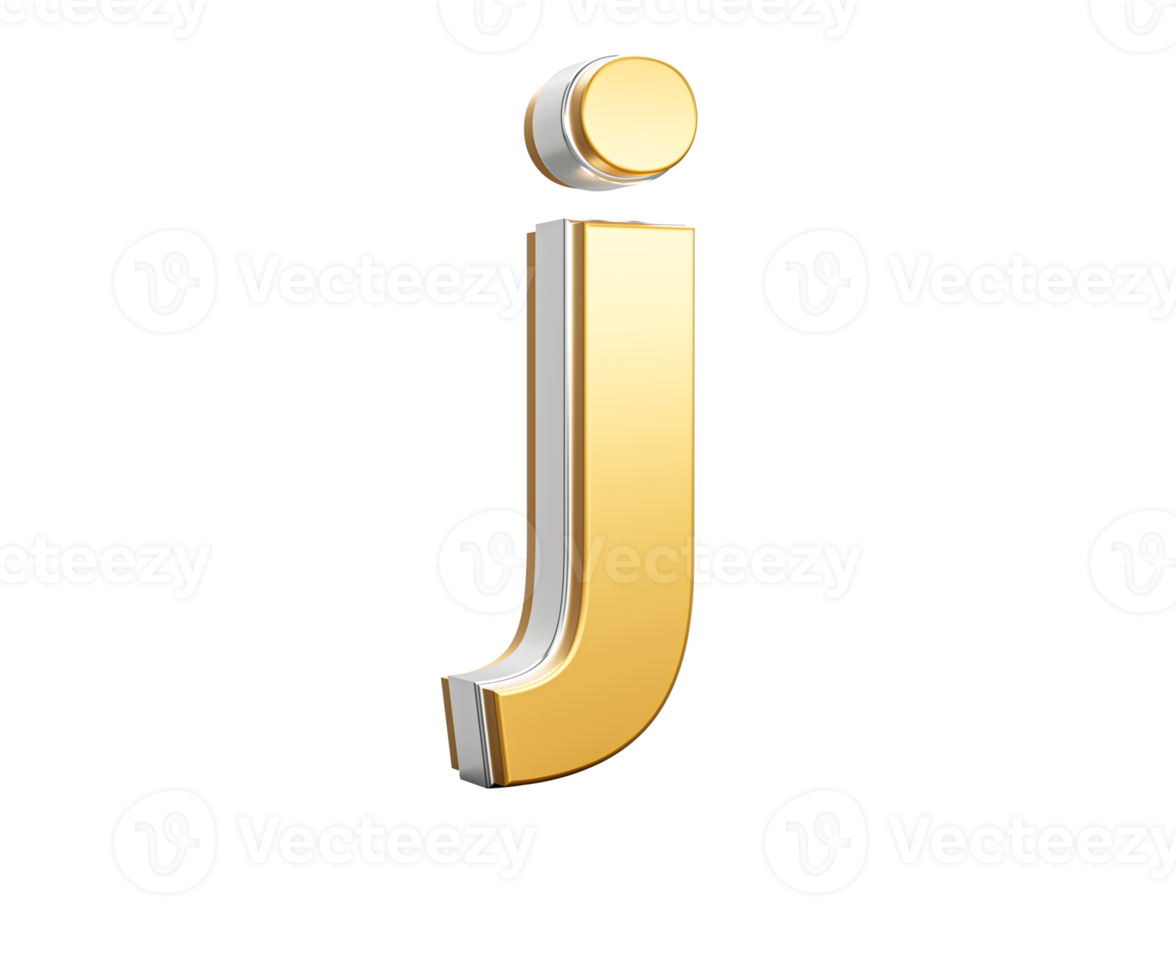 Shiny Golden Small Letter j Gleams With Its Sleek Modern Design With Sharp Edges 3D Illustration png