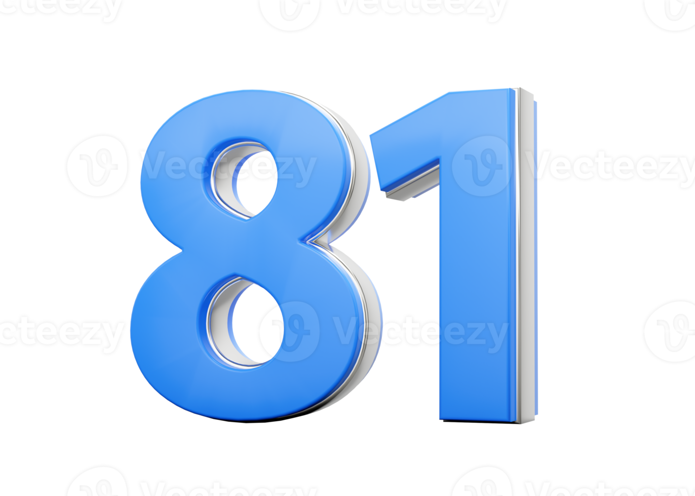 Blue 81 Digit Eighty One Number With Sleek Metallic Gleam 3d Illustration png