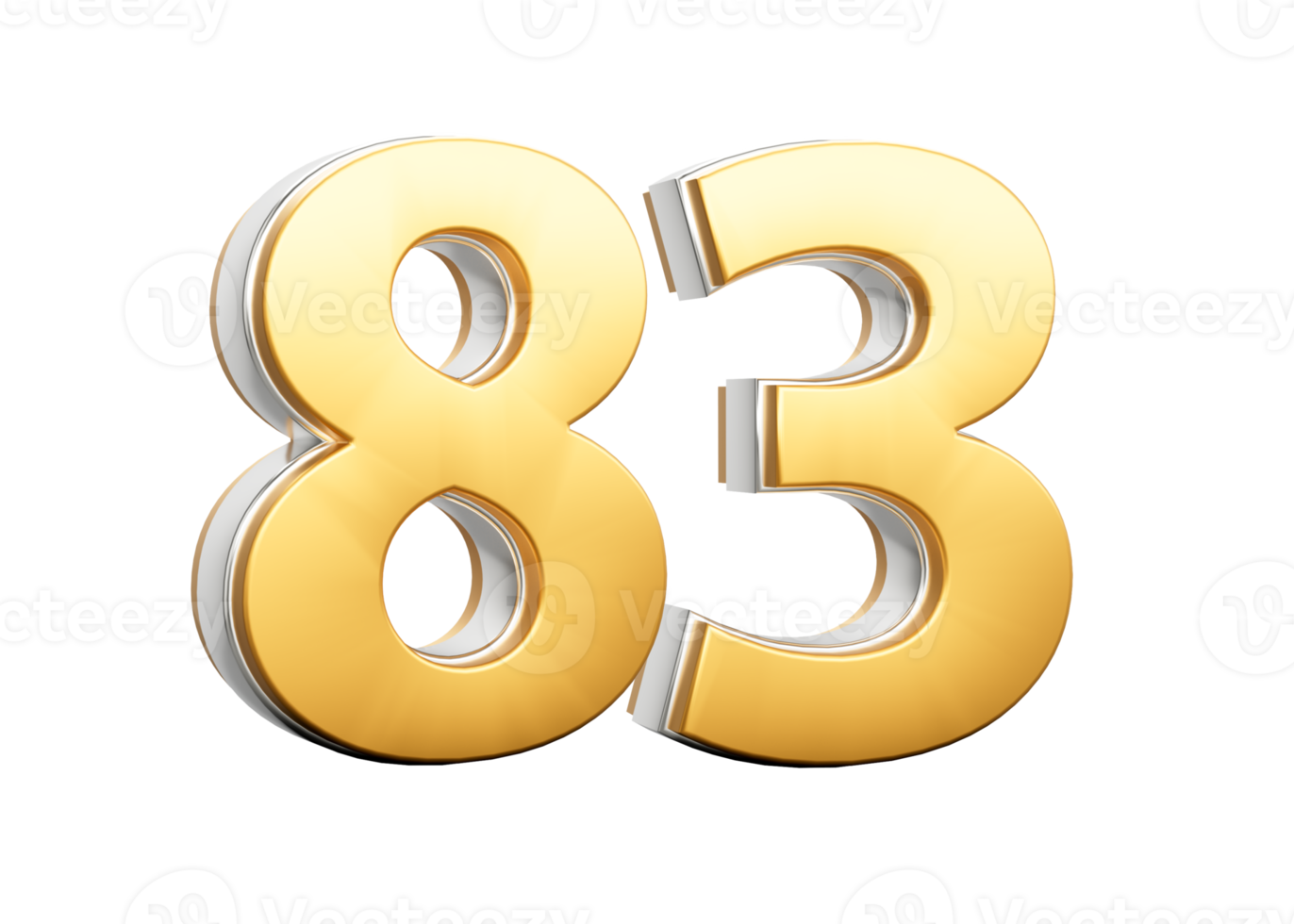3D Golden Shiny Number 83 Eighty Three With Silver Outline 3D Illustration png