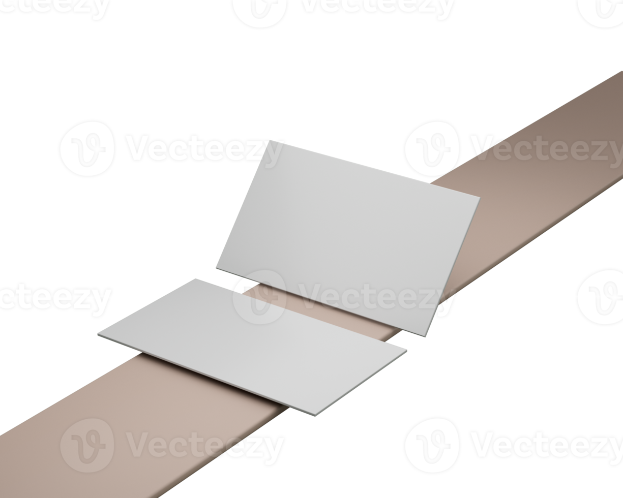 Two Blank Business Card Mockups Are Placed On Beige Rectangular Surface 3D Illustration png