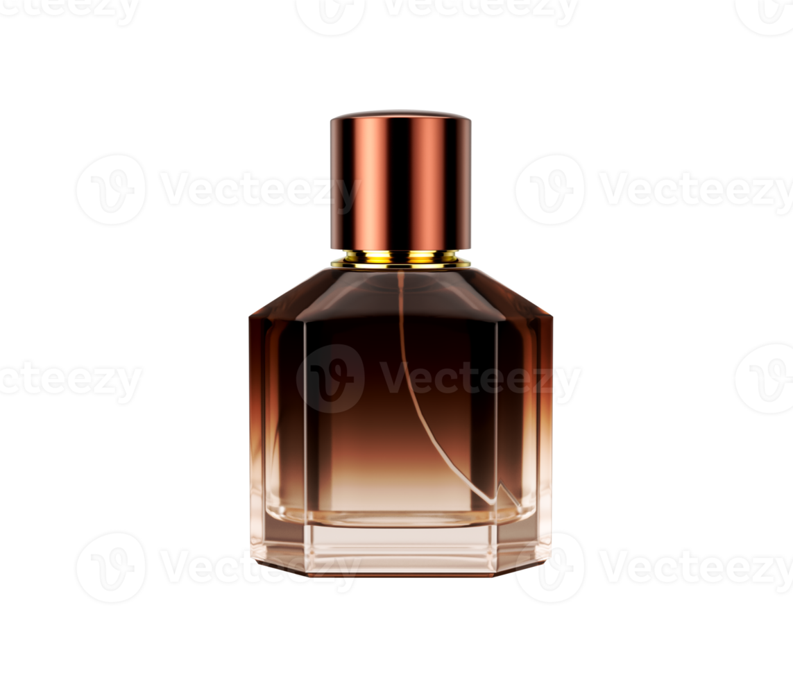 Elegant Amber Toned Crystal Glass Perfume Bottle With A Gleaming Polished Copper Cap 3D Illustration png