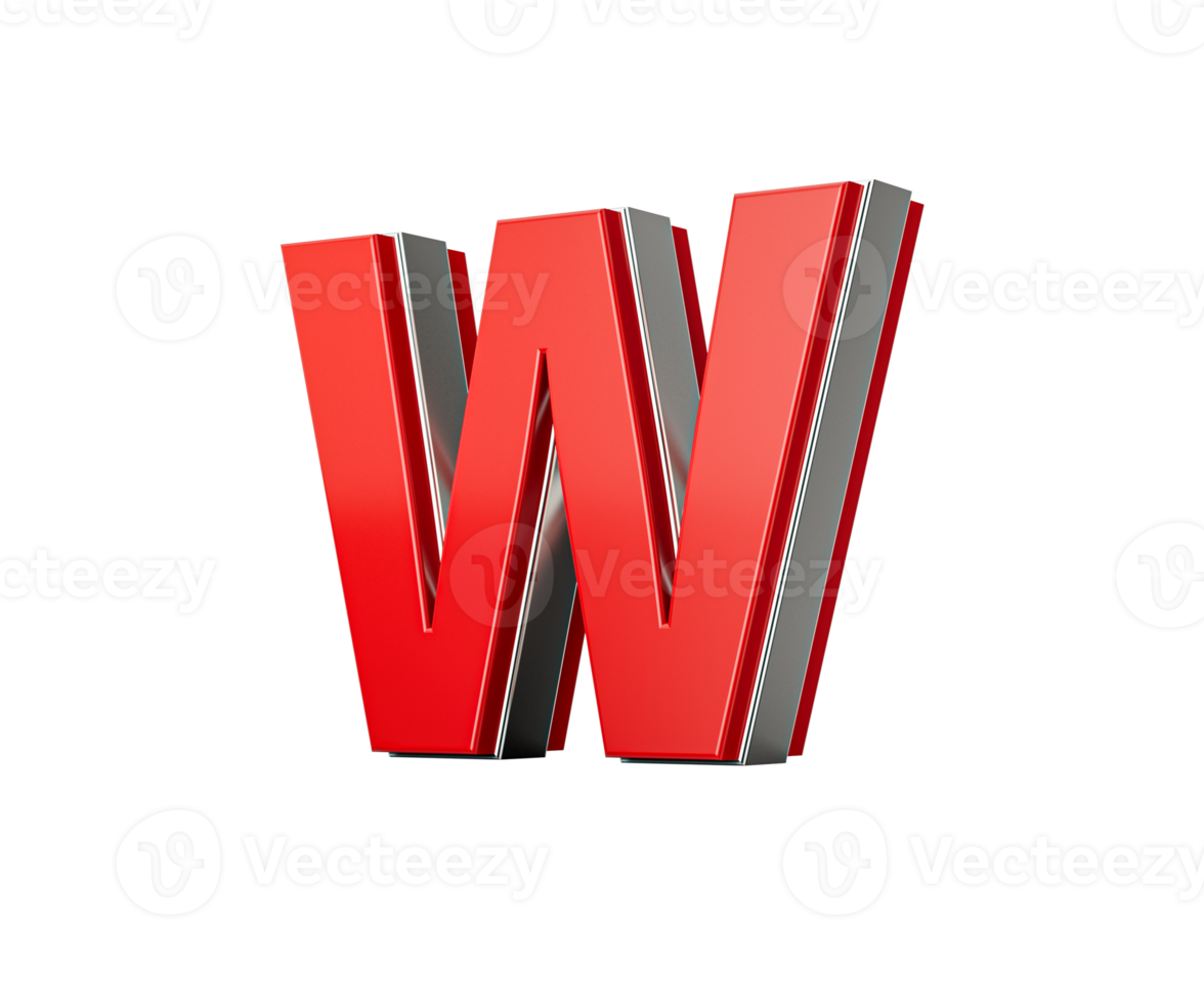 Vibrant Red Capital Letter W Gleams With Its Sleek Design Bold Font With Sharp Edges 3D Illustration png