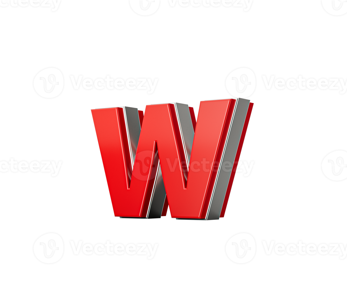 Vibrant Red Small Letter w Gleams With Its Sleek Metallic Design With Sharp Edges 3D Illustration png
