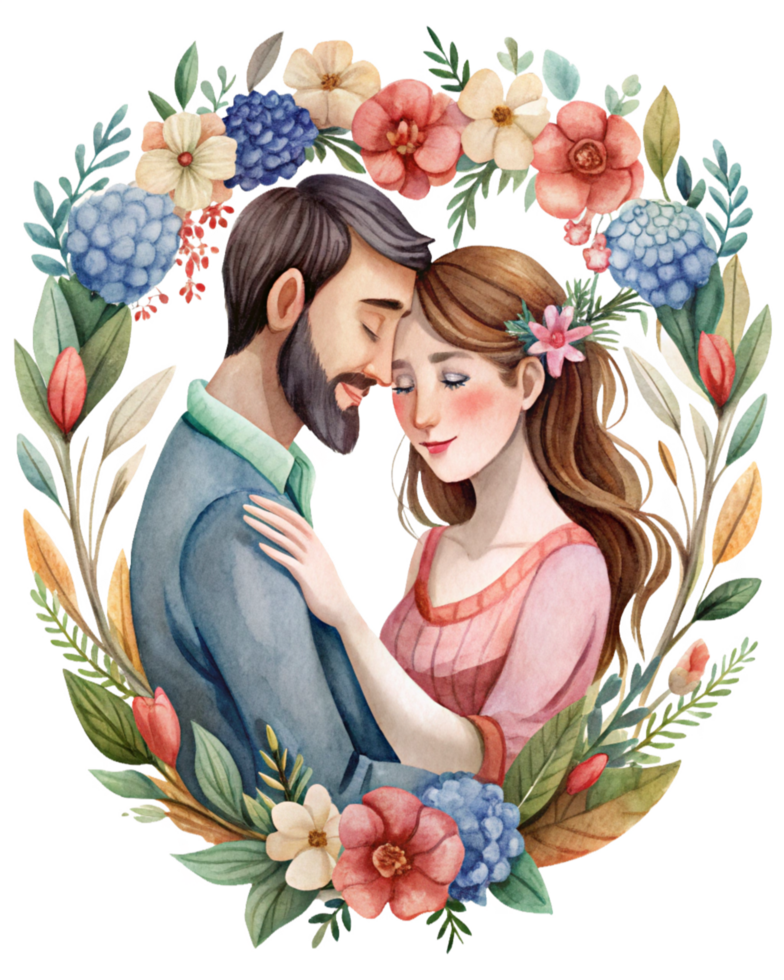 Beautiful Heart Wreath Encircles a Happy Couple in Love png