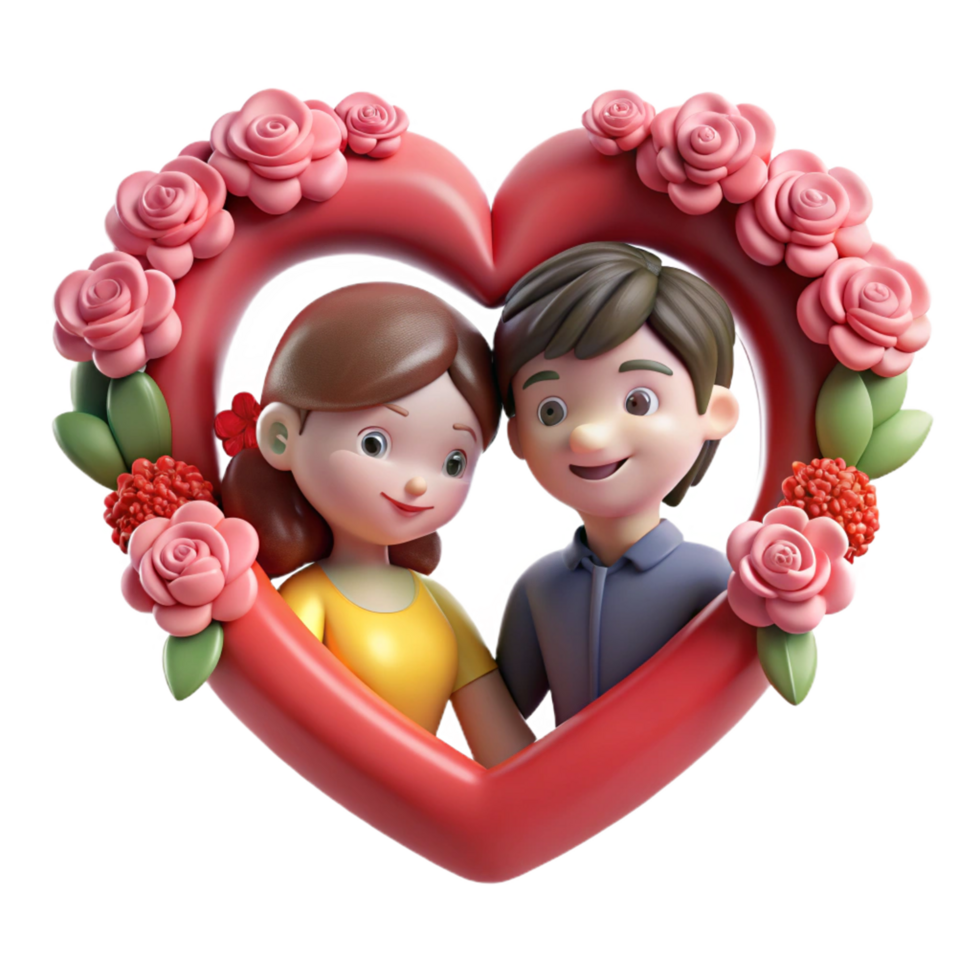 Romantic Heart Wreath Encircling a Smiling Couple png